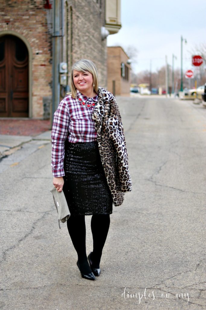 Pencil skirt with outlet plaid shirt