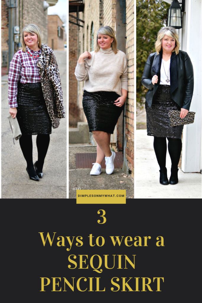 Three ways to wear a sequin skirt. ||  Plus size fashion  || Sequin skirt  || Fashion for Curves  || Fashion for women overe 50