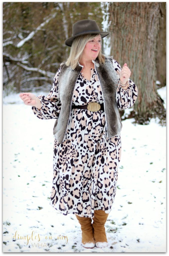 Fashion for women over 50 ||  Faux Fur and Leopard Print Mix  ||  Plus Size fashion  ||  Over the knee boots