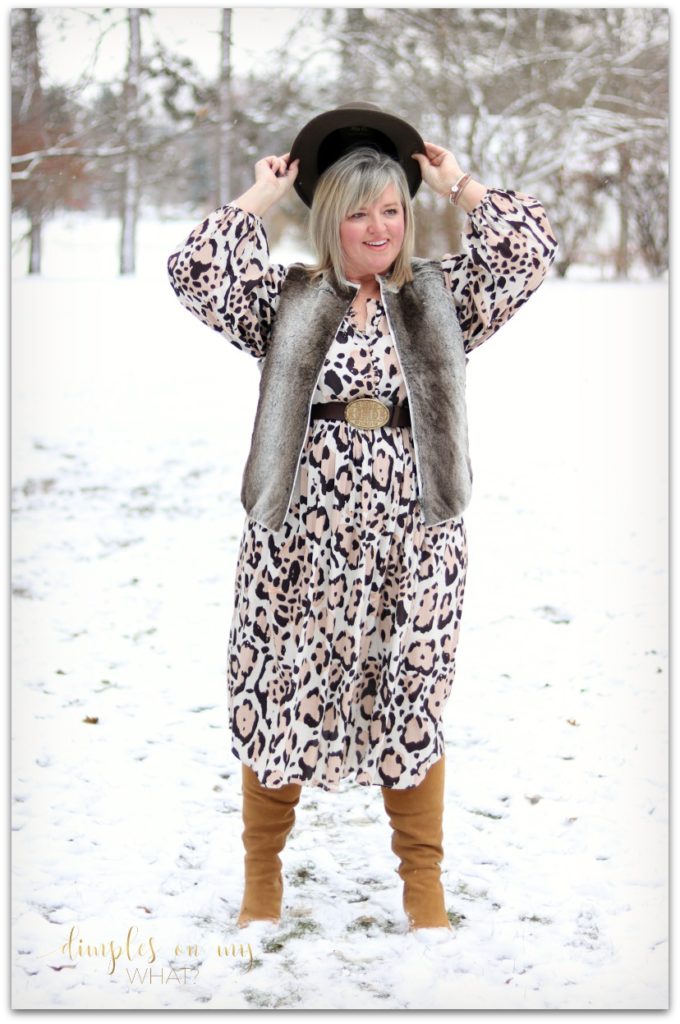 fashion for women over 50  ||  plus size fashion for women over 50  ||  leopard print and faux fur