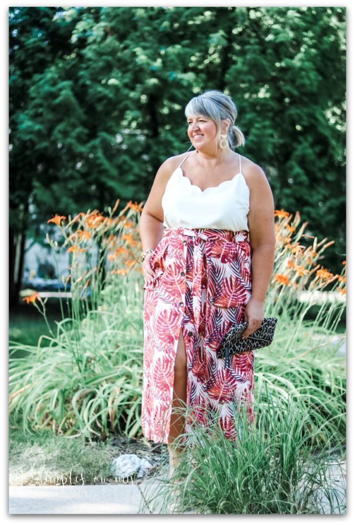 Asos Curve Column Midi Skirt || Tropical Print Skirt for Plus Size Women || Sexy Summer Fashion for Full Figured Women || www.dimplesonmywhat.com