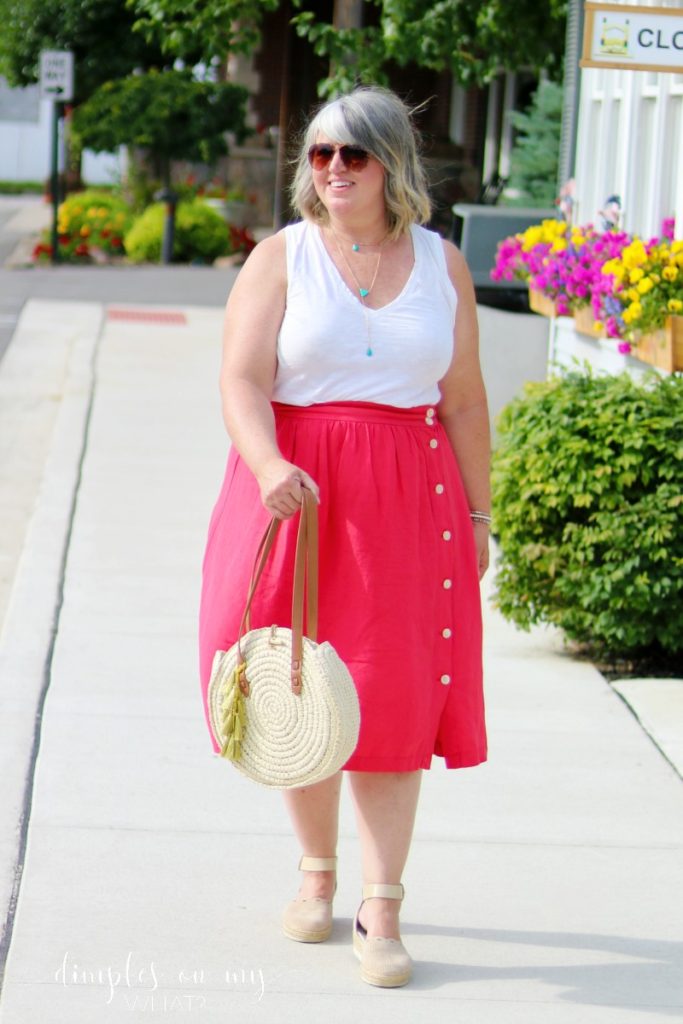 Effortless Summer Fashion 2019 || Ageless Style Linkup || Ageless Style || Plus size fashion || Fashion for Curvy Women || Fashion for women over 50 || #fashionforwomenover50 #redskirtoutfitideas #summerfashion2019 #plussizefashion