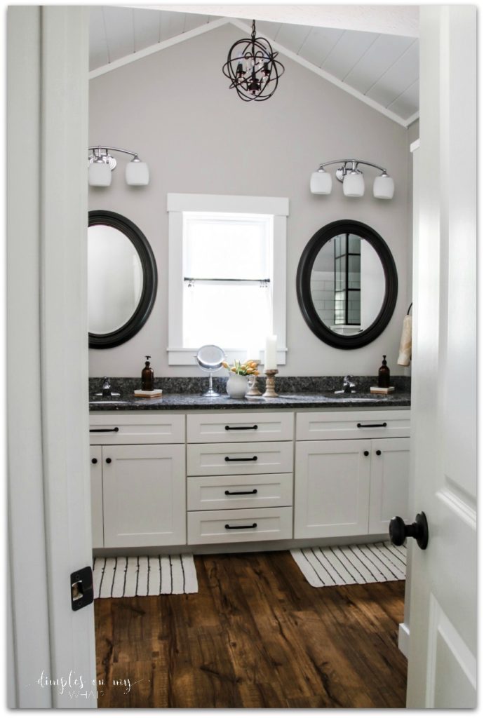 wood, white and gray master bath  ||  before and after master b