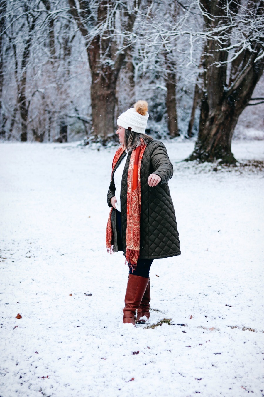 Puffer Coat and wide calf boots  