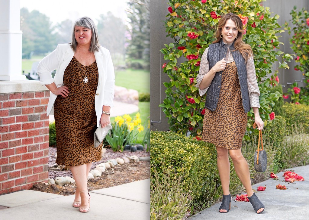 An Outfit can change your life || One leopard print dress style on tow different size women || Leopard print slip dress || Plus size fashion