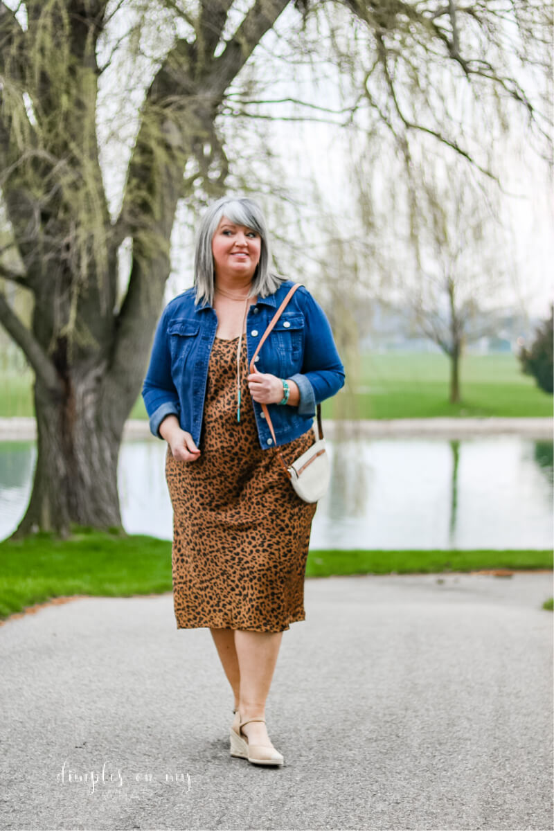 Denim jackets go with plus-size slip dresses like jelly goes with peanut butter. Good bye wobbly upper arms! Casual plus size fashion that has no age limit!