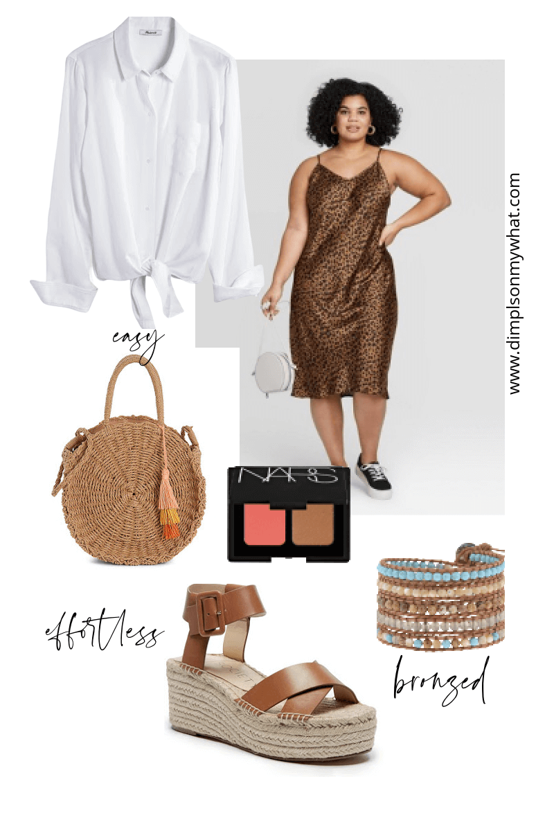 A plus-size slip-dress from Target is a versatile piece for vacations or backyard barbeques. Wear a white button down shirt, casually tied at the waist and your plus size vacation look is complete..
