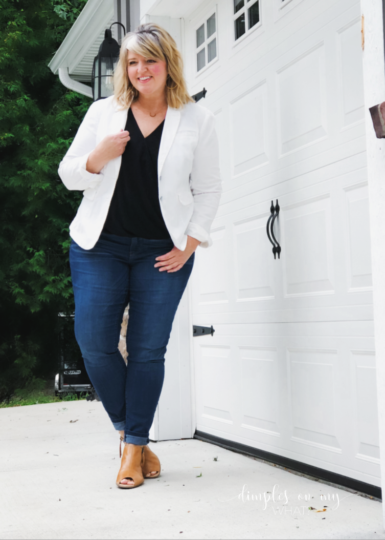 Jeans and white store blazer