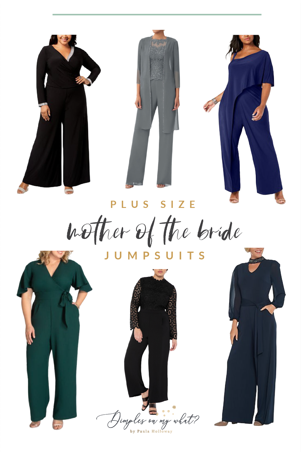 If you're looking for an alternative to a plus-size mother-of-bride dress and you don't want to look older than you are, why not try a plus-size formal jumpsuit or plus-size formal pantsuit. 

plus-size fashion
plus-size over 50
plus-size wedding attire