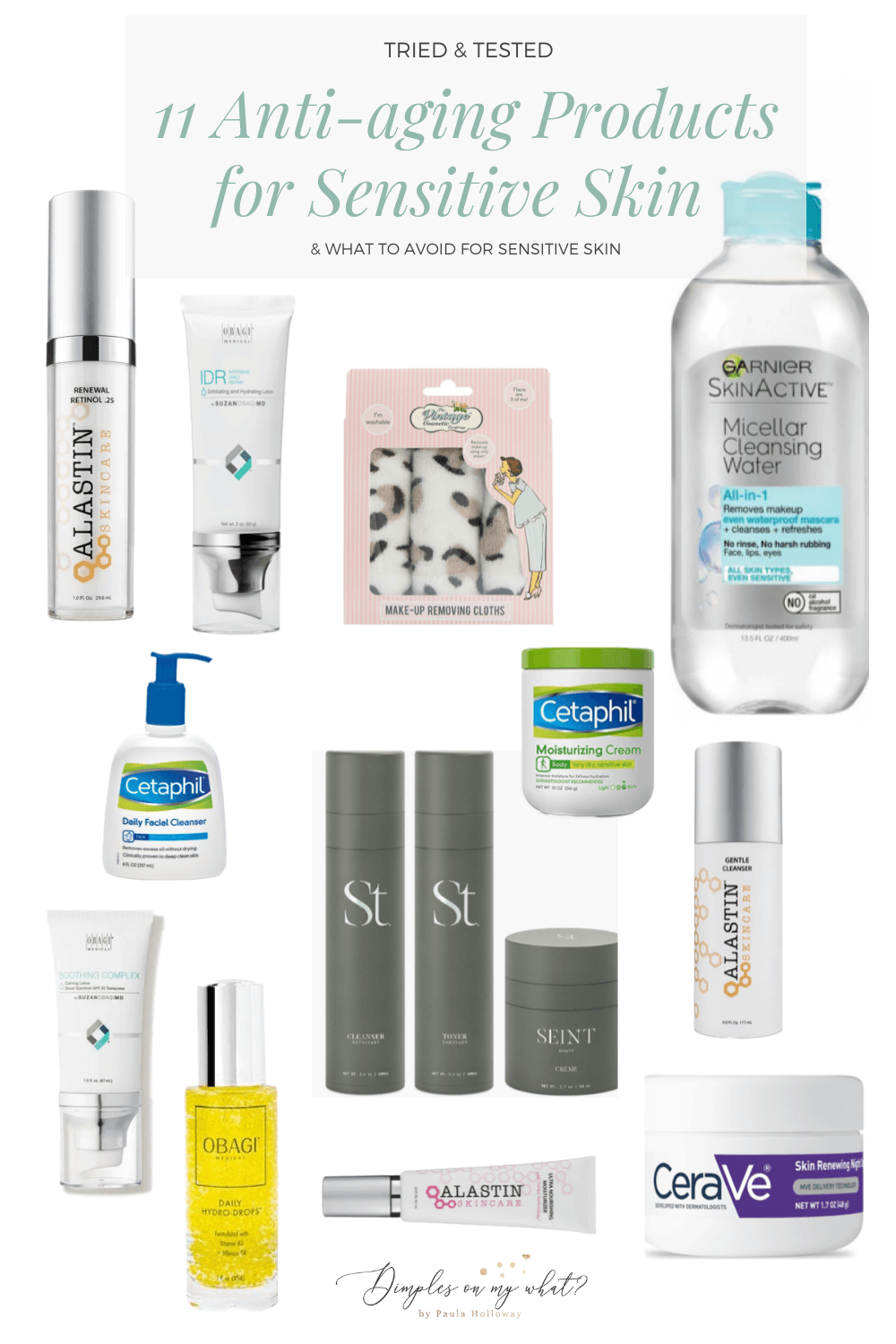 My favorite 11 Anti-aging skincare products for sensitive skin, including rosacea and seborrheic dermatitis.   #skincare #antiagingskincareproducts  #proaging #senstiveskincare