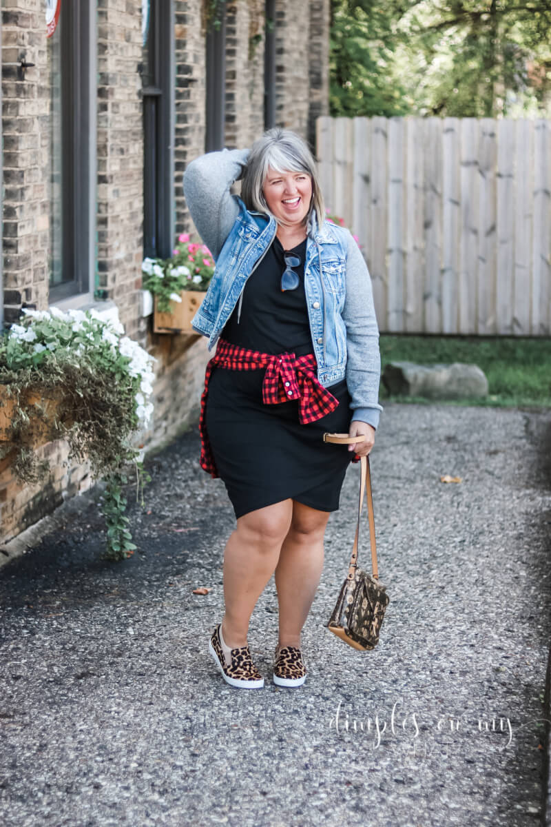 I'm styling this black Leith dress nine different ways. #blackdress #lbd #lbdforfall #casuallbd #plussize #midsize #plussizefashion #fashionforwomenover50