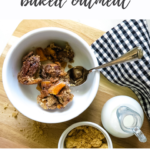 A twist on traditional baked oatmeal with unsweetened peaches and candied bacon. Trust me and try it for your next brunch! #breakfastrecipes #brunchrecipes #bakedoatmeal #oatmealrecipes #peachrecipes #bacon #breakfastideas