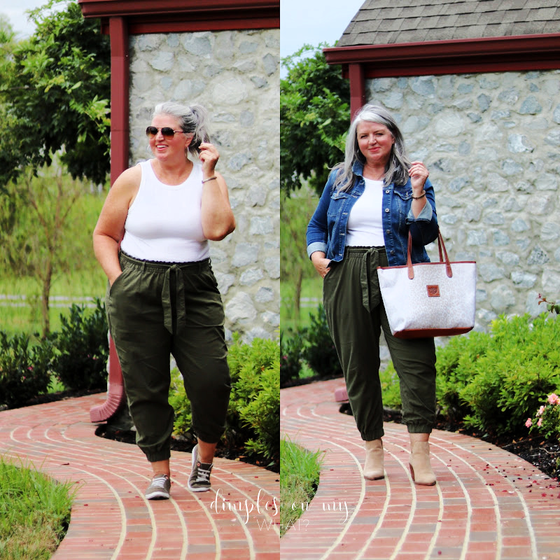 Love the olive pants and jean jacket combo