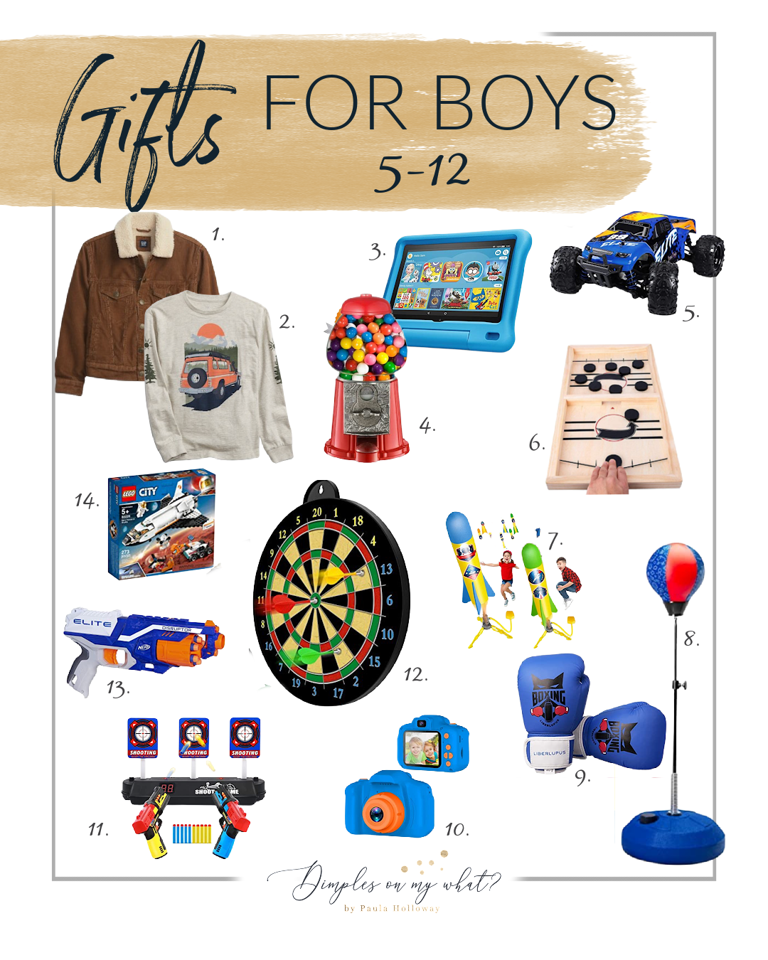 Christmas gift ideas for boy aged 5-12 and kid-friendly holiday activites that are fun for the who family.

#christmasgiftsforlittleboys #boyschristmaspresents #giftguideforgrandchildren #giftideasforgransons