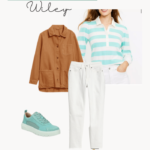 8 outfit ideas for women for how to wear turquoise sneakers. Turquoise, navy, and dusty pink. #vionicshoes #inmyvionics #vionicwileywasabi #howtowearturquoisesneakers #whattowearwithturquoiseshoes #rustandturquoise