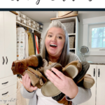 The best shoe and boot storage solution for small closets. With a few simple tools will allow you to have a seasonal shoe closet and no clutter. #howtostoretallboots #smallclosetorganization #smallclosetstoragesolutions #shoestorage