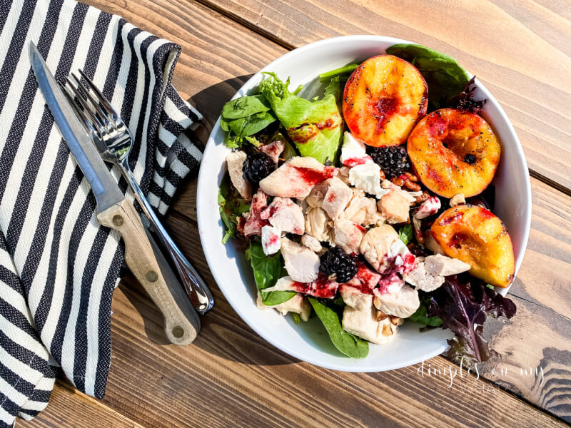 This delicious Grilled Peach Salad is as beautiful as it is delicious. And it comes together quickly with beautiful inseason produce.