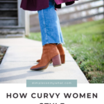 Full calves and slim shaft booties don't always work. In this post, I'll show you the best way to style straight, slim-shaft booties on a curvy woman. #plussizefashion #plussize #plussizeoutfitinspiration #vionicboots #fashionover50 #howtostylechelseaboots #whattowearwithchelseaboots