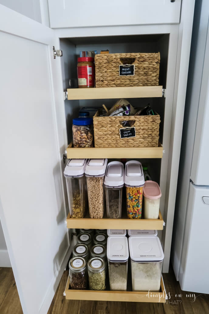 Pull out pantry drawers are an organized, presentable way to store items on  the shelves of your pantry.