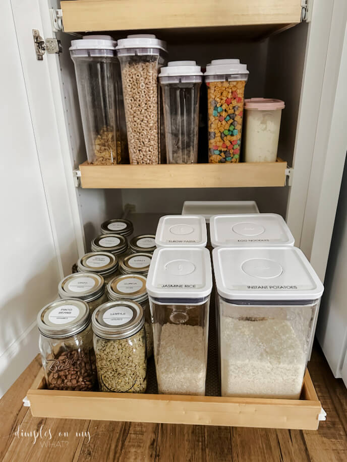 Pull out pantry drawers are an organized, presentable way to store items on  the shelves of your pantry.