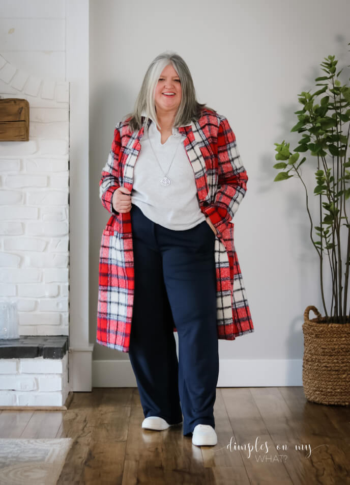 Here's cozy chic done right for the mature girl. Come see how this translates on a mature plus size woman. Cozy Chic for the Mature Plus Sized Woman #plussize #plussizeover50 #plussizematurefashion #over50