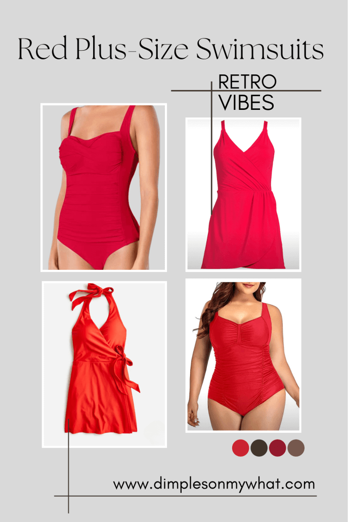 Every woman needs a red swimsuit; they make you feel pretty and powerful. Here are 15 of the best plus size swimsuits. #plussize #plussizeswimsuits #midsize #midsizeswimsuits #redswimsuits #redplussizeswimsuit #bodypositivity