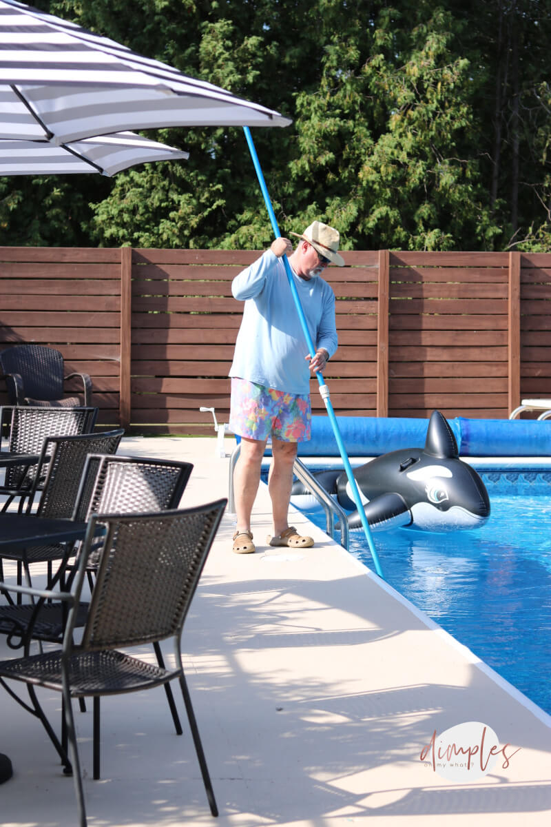 Resurfacing concrete is expensive no matter what material you use. But we did it ourselves and save a lot of money. Here's how we resurfaced our concrete for less. #poolconcrete #coolpooldeckcoating #concreteresurfacing #paintingconcrete #pooldecor