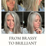 If you have yellowing gray hair, this hair mask will help you remove brassiness from gray hair and get more volume in the process. #grayhair #grayhaircare #getridofyellowfromgrayhair #silverhair #silverhaircare