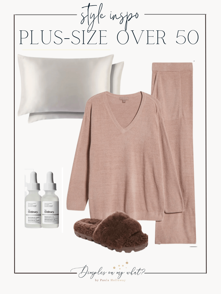 Plus-Size cozy outfit for staying home or going on a snack run. Plus-Size elevated basics from the Nordstrom Anniversary Sale for the win. #plussizefashion #plussizeloungewear #plussizefall #plussizeoutfitideas #plussizesweatpants #nsale #nordstrom #over50fashion