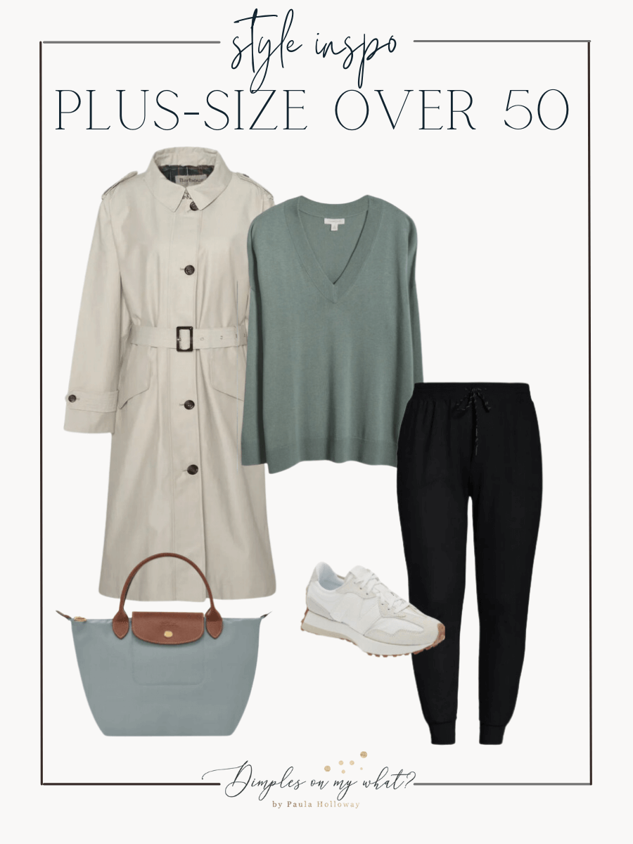 A plus-Size casual fall outfit for staying home or going on a snack run. Casual plus-Size outfits don't have to be frumpy with these elevated basics from the Nordstrom Anniversary Sale for the win. #plussizefashion #plussizeloungewear #plussizefall #plussizeoutfitideas #plussizejoggers #nsale #nordstrom #over50fashion #over50outfitideas #over50casualoutfit