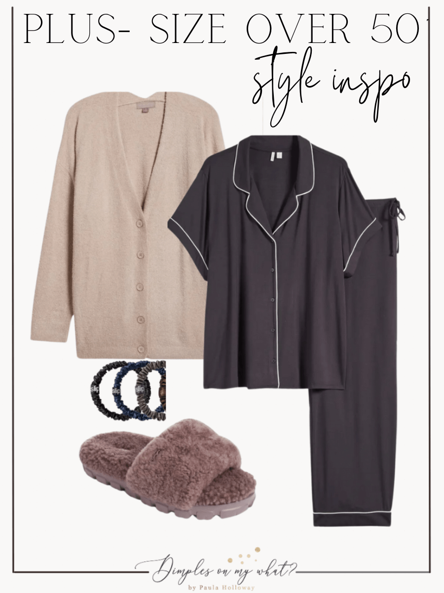 Plus-Size cozy outfit for staying home or going on a snack run. Plus-Size stay at home outfits don't have to be frumpy with these elevated basics from the Nordstrom Anniversary Sale for the win. #plussizefashion #plussizeloungewear #plussizefall #plussizeoutfitideas #plussizesweatpants #nsale #nordstrom #over50fashion #over50outfitideas