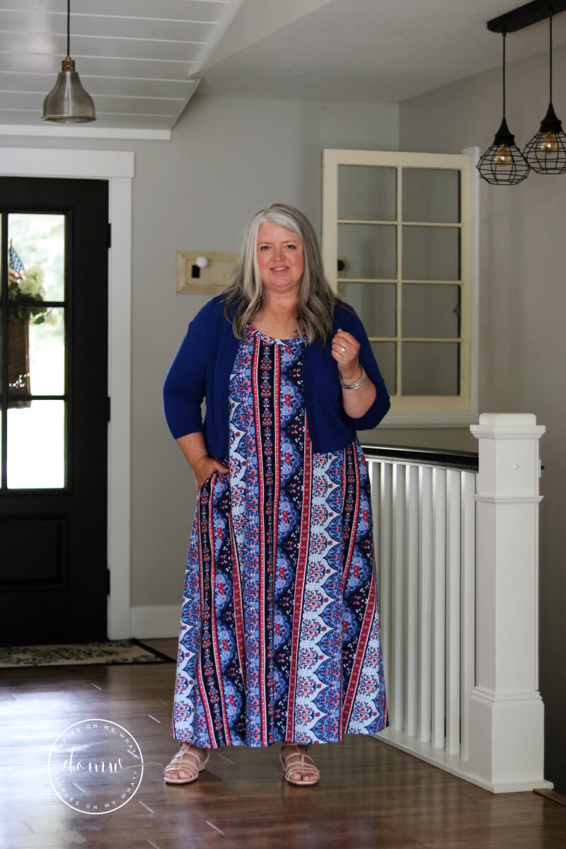 Do you have a dress you love, but it's outdated and frumpy? Here are seven outfit ideas for how to update a frumpy dress on a plus-size body. #plussize #outfitideas #fashion #over50fashion #plussizeover50 #styleover50 #casualplussizefashion #summerplussizeoutfitideas