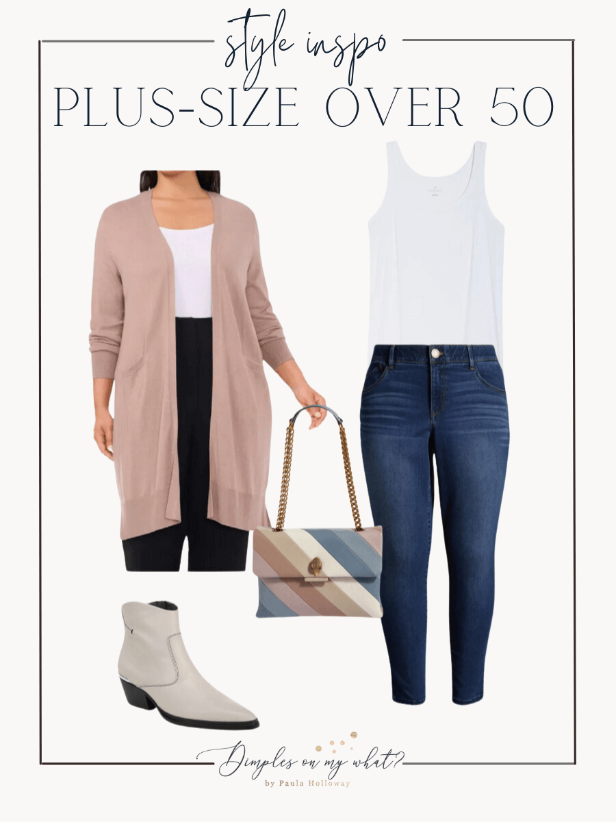 A plus-Size elevated casual fall outfit for running errand or lunch with the girls. Casual plus-Size outfits don't have to be frumpy with these elevated basics, including trendy plus-size wide leg cropped jeans from the Nordstrom Anniversary Sale. #plussizefashion #plussizeloungewear #plussizefall #plussizeoutfitideas #plussizejeans #nsale #nordstrom #over50fashion #over50outfitideas #over50casualoutfit