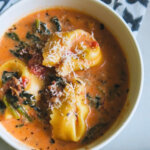 This delicious creamy sausage, tortellini soup recipe is so quick and easy enough for a one pot weeknight meal.